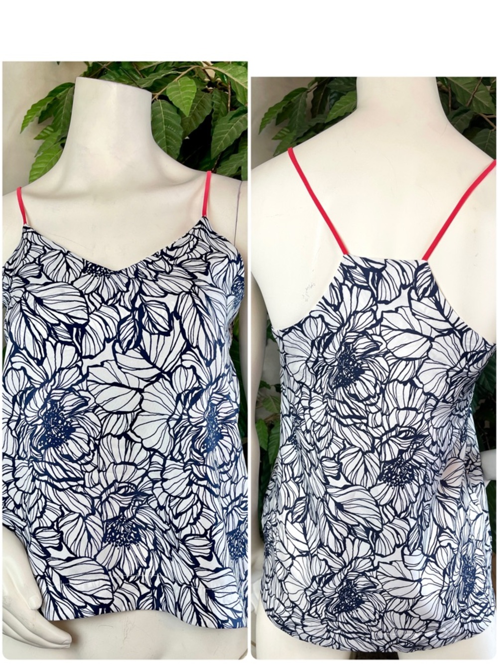 THE LIMITED NAVY FLORAL RED STRAP TOP